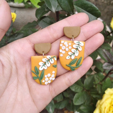 Handmade earring from clay - Orange Flowers