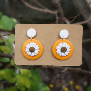 Handmade earring from clay - Dominant Orange Flowers