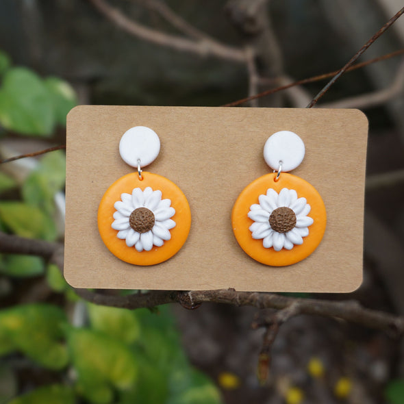 Handmade earring from clay - Red Flowers